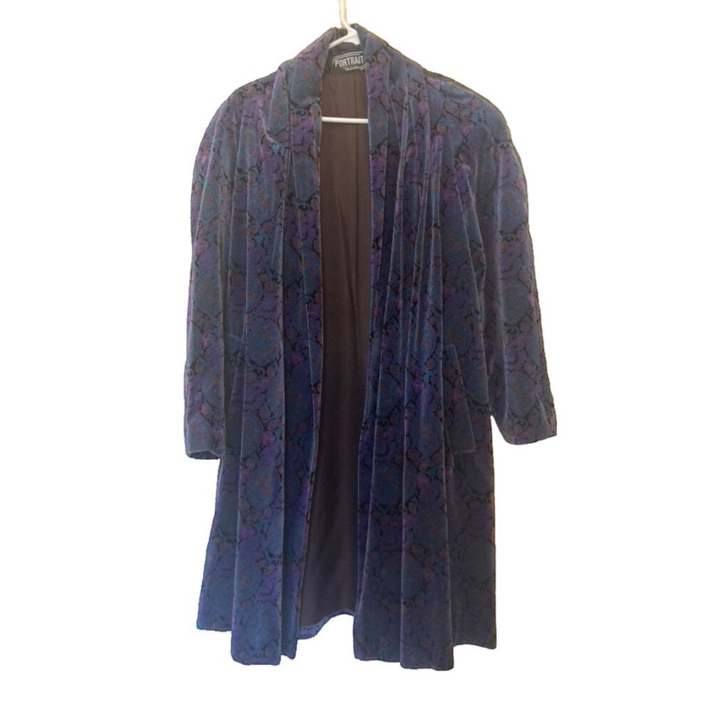 J.L. de Ball, Vintage Paisley Velvet Coat Belted Full Length Cotton - Size M